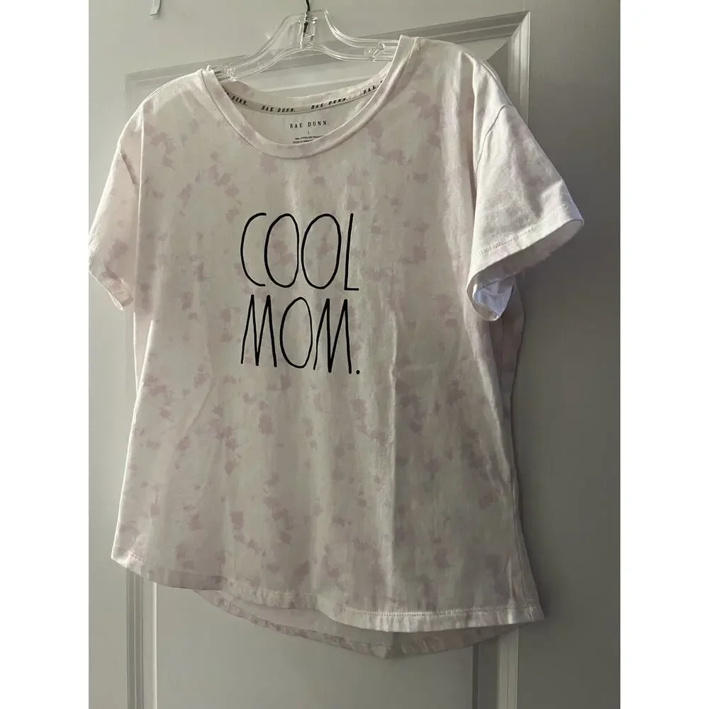 Rae Dunn Cool Mom Pink Tie Dye Graphic Tee Women’s Large Short Sleeve